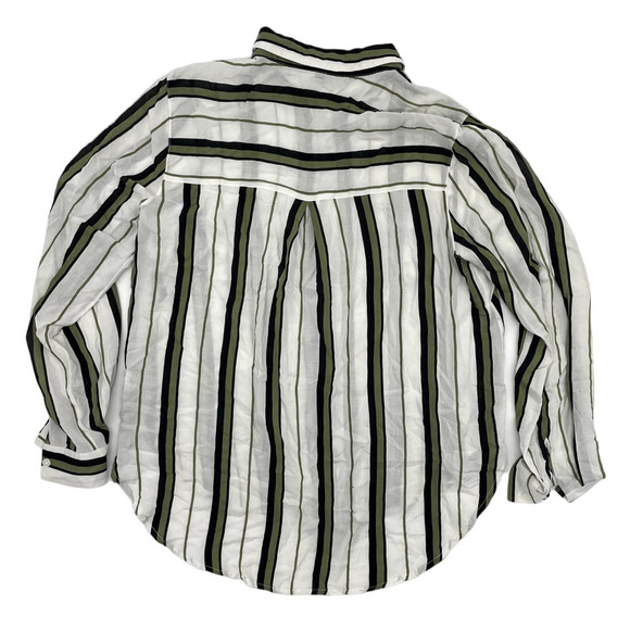 Velvet Hearts White Green and Black Stripped Button Down Shirt - Picture 2 of 5